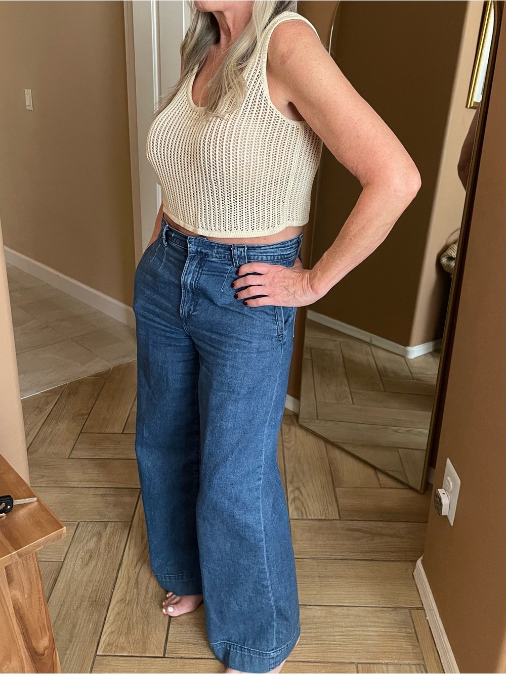 a new day Cream Open-Knit Sleeveless Crop Top